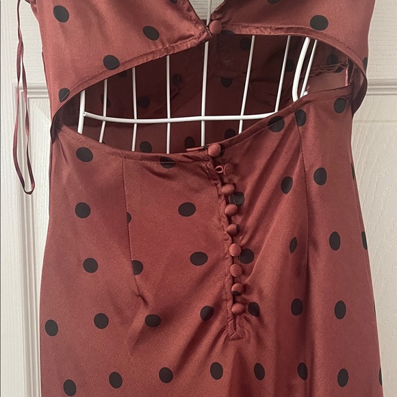 Polka Dot Lace-Trim Maxi Dress in Chestnut Brown - Picture 5 of 12
